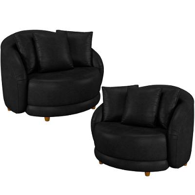 Kit 02 Poltronas Decorativas Base Fixa Pés Madeira Witta M03 Couríssimo Preto - Lyam Decor