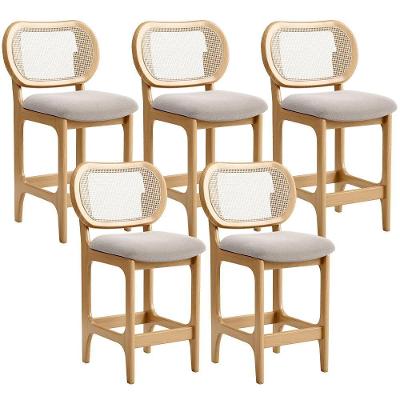 Kit 5 Banquetas Baixa Bar Cozinha Sala De Jantar Betta L02 Mel Tela Bouclê Creme - Lyam Decor