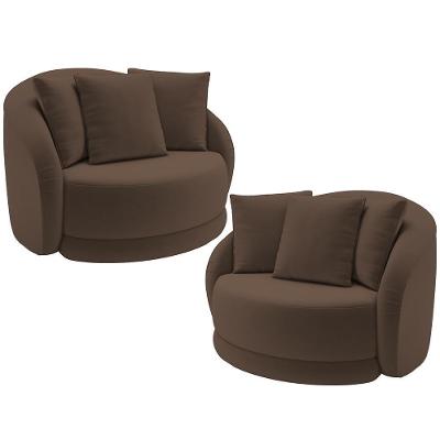 Kit 02 Poltronas Decorativas Base Giratória Witta M03 Veludo Marrom - Lyam Decor