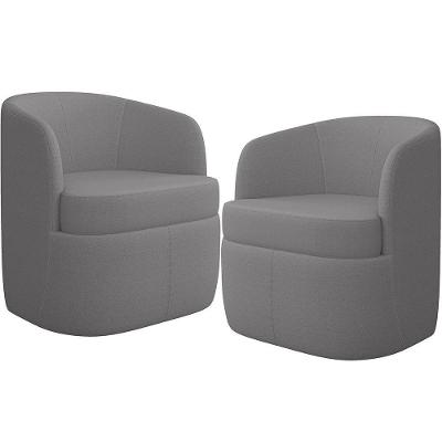 Kit 02 Poltronas Decorativa Giratória Para Sala De Estar Siena K01 Bouclê Cinza - Lyam Decor
