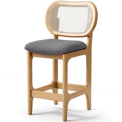 Banqueta Baixa Bar Cozinha Sala De Jantar Betta L02 Mel Tela Linho Cinza Escuro - Lyam Decor
