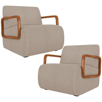 Kit 02 Poltronas Decorativa Orgânica Bruxelas K01 Bouclê Bege - Lyam Decor