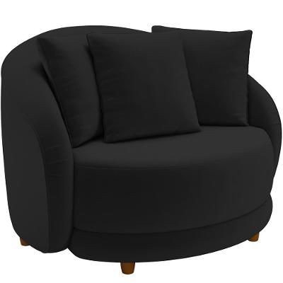 Poltrona Decorativa Base Fixa Pés Madeira Witta M03 Veludo Preto - Lyam Decor
