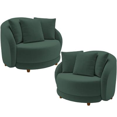 Kit 02 Poltronas Decorativas Base Fixa Pés Madeira Witta M03 Veludo Verde - Lyam Decor