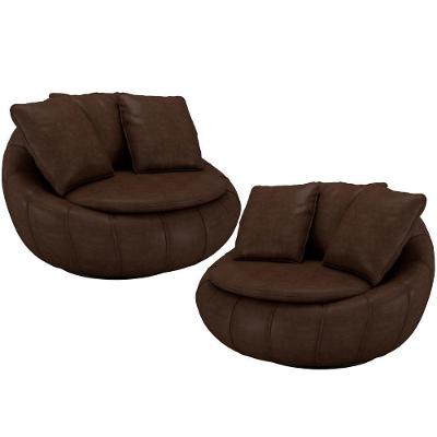 Kit 02 Poltronas Decorativa Giratória Kira M03 Couríssimo Marrom - Lyam Decor