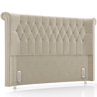 Cabeceira Cama Box Casal 140cm Estofada Meora P05 Veludo Bege