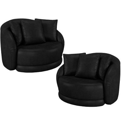 Kit 02 Poltronas Decorativas Base Giratória Witta M03 Veludo Preto - Lyam Decor