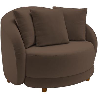 Poltrona Decorativa Base Fixa Pés Madeira Witta M03 Veludo Marrom - Lyam Decor