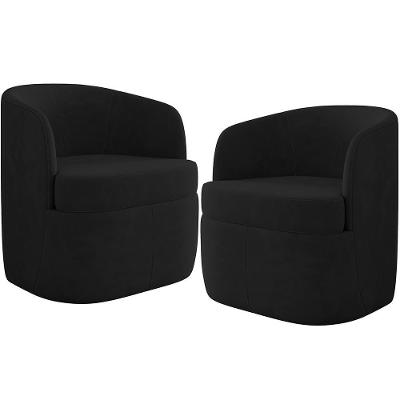 Kit 02 Poltronas Decorativa Giratória Para Sala De Estar Siena K01 Veludo Preto - Lyam Decor
