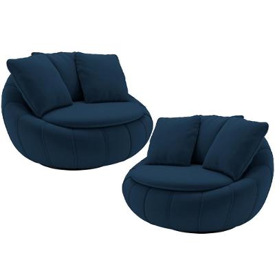 Kit 02 Poltronas Decorativa Giratória Kira M03 Veludo Azul - Lyam Decor