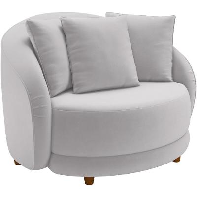 Poltrona Decorativa Base Fixa Pés Madeira Witta M03 Veludo Cinza - Lyam Decor