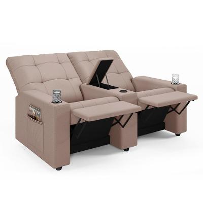 Poltrona Do Papai Reclinável Cinema 2 Lugares Manual Baú Usb Haifa F05 Veludo Rosê - Lyam Decor