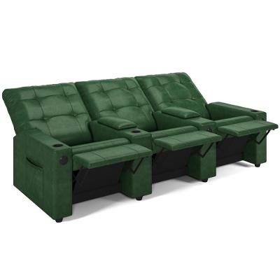 Poltrona Do Papai Reclinável Cinema 3 Lugares Manual Baú Usb Haifa F05 Facto Verde Musgo -lyam Decor