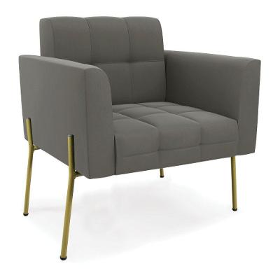 Poltrona Pé De Ferro Dourado Para Sala Elisa Suede D03 - D'rossi Cor Grafite