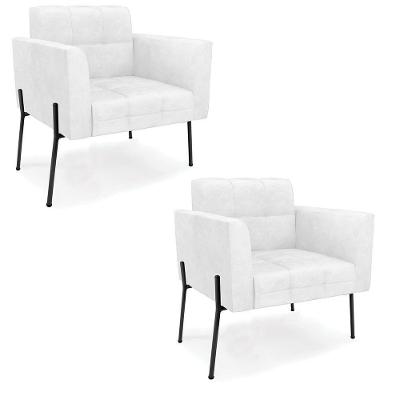 Poltrona Pé De Ferro Preto Para Sala Kit 2 Elisa Corano D03 - D'rossi Cor Branco