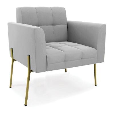 Poltrona Pé De Ferro Dourado Para Sala Elisa Suede D03 - D'rossi Cor Cinza