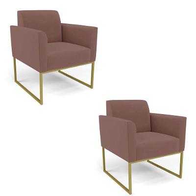 Kit 2 Poltronas Base Industrial Dourado Marisa Veludo Rosê D03 - D'rossi