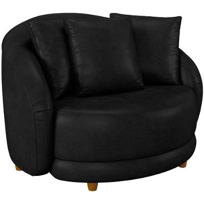 Poltrona Decorativa Base Fixa Pés Madeira Witta M03 Couríssimo Preto - Lyam Decor