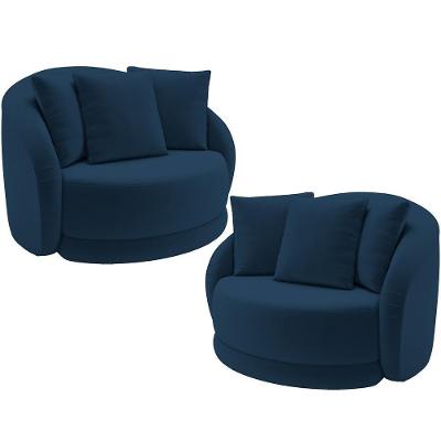 Kit 02 Poltronas Decorativas Base Giratória Witta M03 Veludo Azul - Lyam Decor