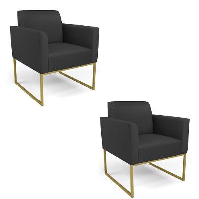 Kit 2 Poltronas Base Industrial Dourado Marisa Corino Preto D03 - D'rossi
