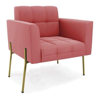 Poltrona Pé De Ferro Dourado Para Sala Elisa Suede D03 - D'rossi Cor Rose