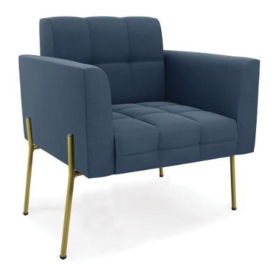 Poltrona Pé De Ferro Dourado Para Sala Elisa Suede D03 - D'rossi Cor Azul Marinho