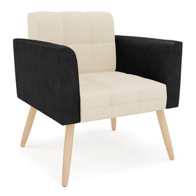 Poltrona Pés Palito Natural Elisa Preto-linho Bege A19 D03 - D'rossi