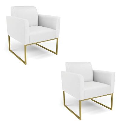 Kit 2 Poltronas Base Industrial Dourado Marisa Corino Branco D03 - D'rossi