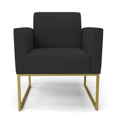 Kit 2 Poltronas Base Industrial Dourado Marisa Veludo Preto D03 - D'rossi