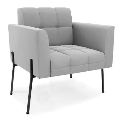 Poltrona Pé De Ferro Preto Para Sala Elisa Suede Cinza D03 - D'rossi