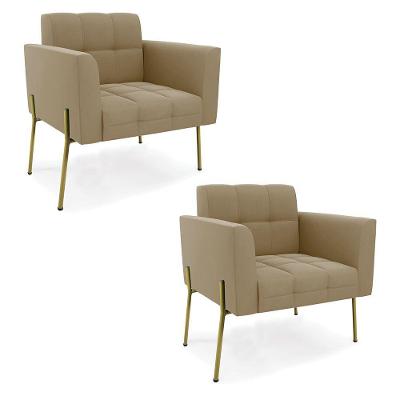 Poltrona Pé De Ferro Dourado Para Sala Kit 2 Elisa Suede D03 - D'rossi Cor Marrom Rato