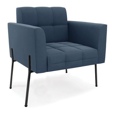 Poltrona Pé De Ferro Preto Para Sala Elisa Suede Azul Marinho D03 - D'rossi