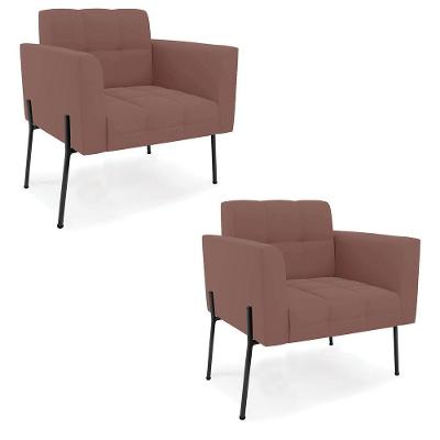 Poltrona Pé De Ferro Preto Para Sala Kit 2 Elisa Veludo D03 - D'rossi Cor Rose