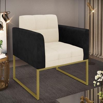 Poltrona Base Industrial Dourado Elisa Preto-linho Bege A19 D03 - D'rossi