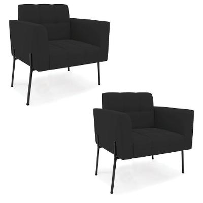 Poltrona Pé De Ferro Preto Para Sala Kit 2 Elisa Veludo D03 - D'rossi Cor Preto