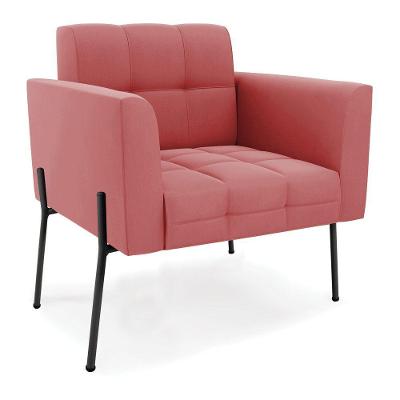 Poltrona Pé De Ferro Preto Para Sala Elisa Suede Rosê D03 - D'rossi