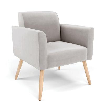 Poltrona Pés Palito Natural Marisa Veludo Cinza D03 - D'rossi