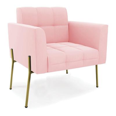 Poltrona Pé De Ferro Dourado Para Sala Elisa Suede D03 - D'rossi Cor Rosa Bebê