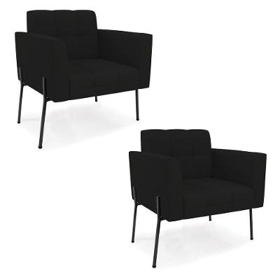 Poltrona Pé De Ferro Preto Para Sala Kit 2 Elisa Linho Preto A79 D03 - D'rossi
