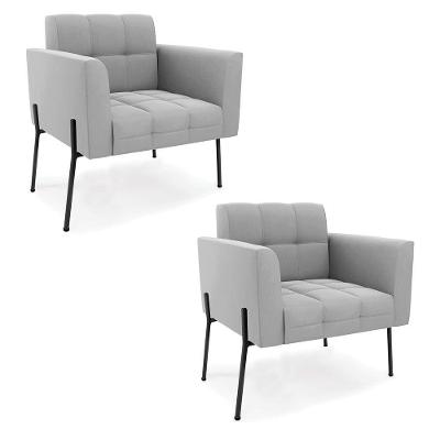 Poltrona Pé De Ferro Preto Para Sala Kit 2 Elisa Suede D03 - D'rossi Cor Cinza