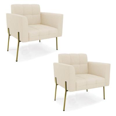 Poltrona Pé De Ferro Dourado Para Sala Kit 2 Elisa Linho D03 - D'rossi Cor A19 Bege