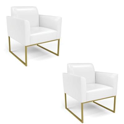 Kit 2 Poltronas Base Industrial Dourado Marisa Corano Branco D03 - D'rossi