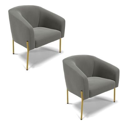 Poltrona Pé De Ferro Dourado Kit 2 Stella Suede D03 - D'rossi Cor Grafite