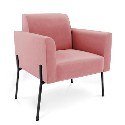 Poltrona Pé De Ferro Preto Para Sala Elisa Suede - D'rossi Cor Rose