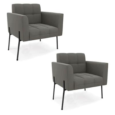 Poltrona Pé De Ferro Preto Para Sala Kit 2 Elisa Suede D03 - D'rossi Cor Grafite