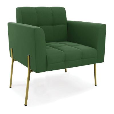 Poltrona Pé De Ferro Dourado Para Sala Elisa Suede D03 - D'rossi Cor Verde