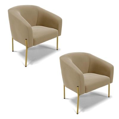 Poltrona Pé De Ferro Dourado Kit 2 Stella Suede Marrom Rato D03 - D'rossi