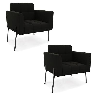 Poltrona Pé De Ferro Preto Para Sala Kit 2 Elisa Suede D03 - D'rossi Cor Preto