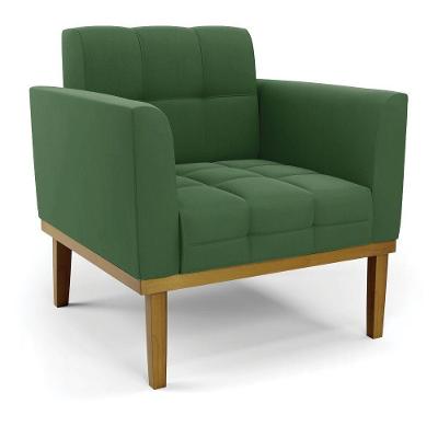 Poltrona Base De Madeira Fixa Castanho Elisa Suede Verde D03 - D'rossi