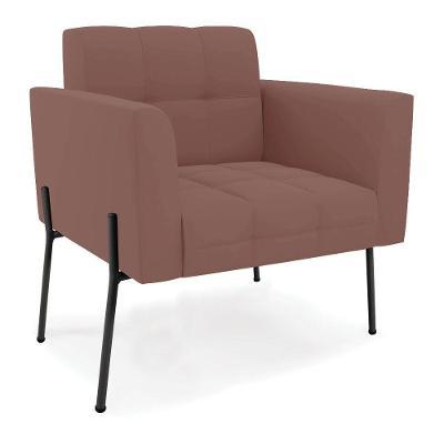 Poltrona Pé De Ferro Preto Para Sala Elisa Veludo D03 - D'rossi Cor Rose